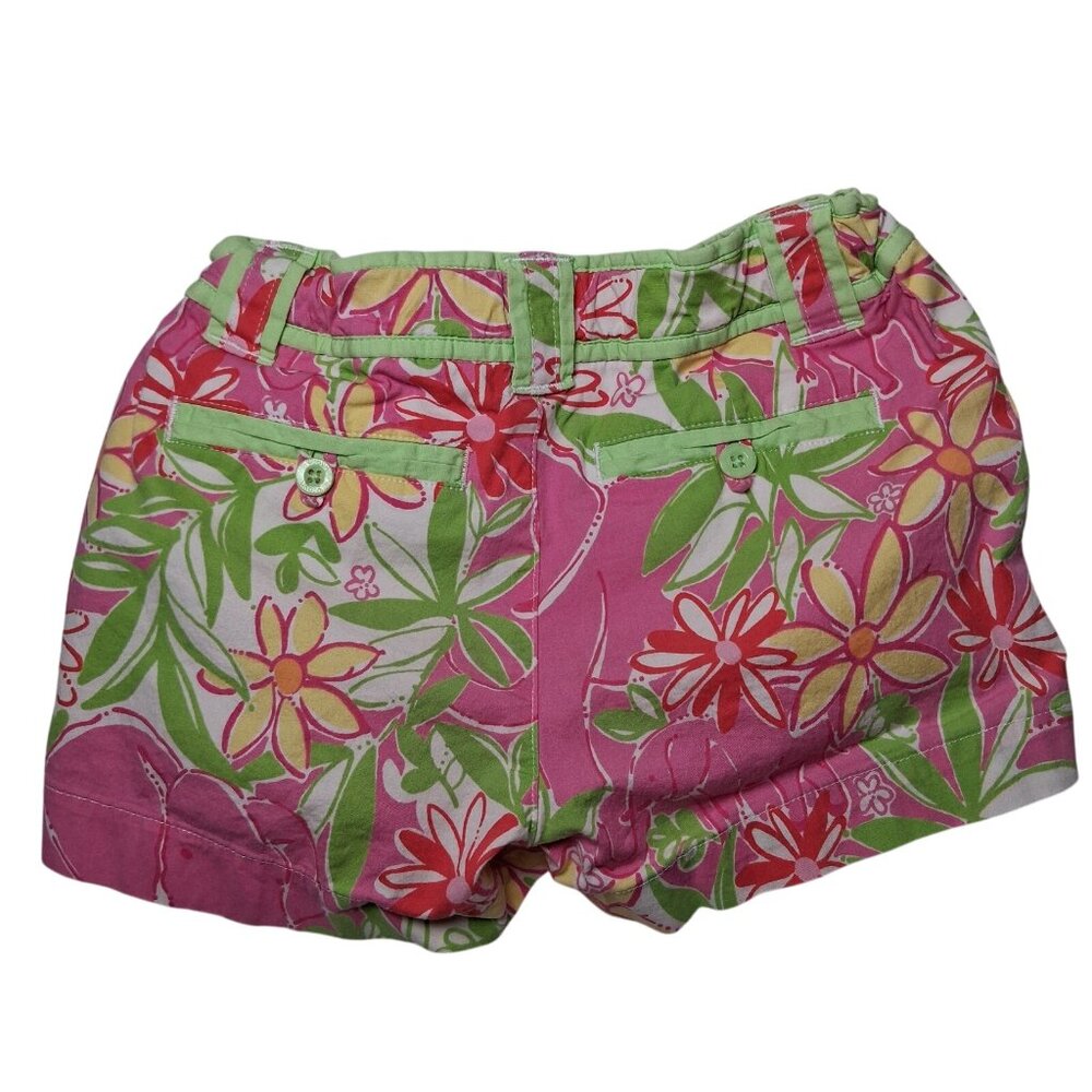 Lilly Pulitzer Shorts Girls 7 Garden Vista Pink Green Elephant Floral Beach - Picture 2 of 14